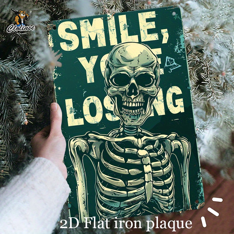Halloween Skeleton Decoration - Vintage İskelet Metal Tabela 